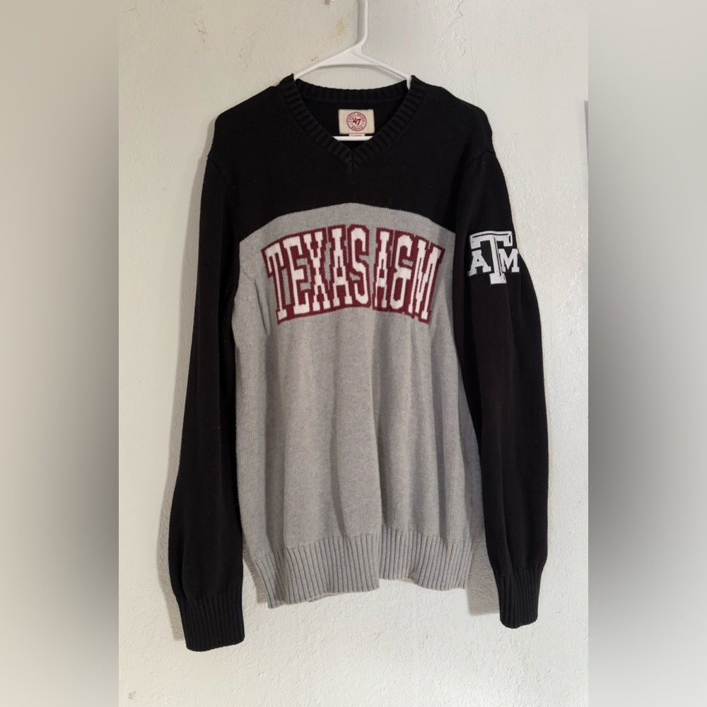 MENS 47 BRAND RETRO TEXAS A&M AGGIES DROP BACK SWEATER BLACK/GRAY